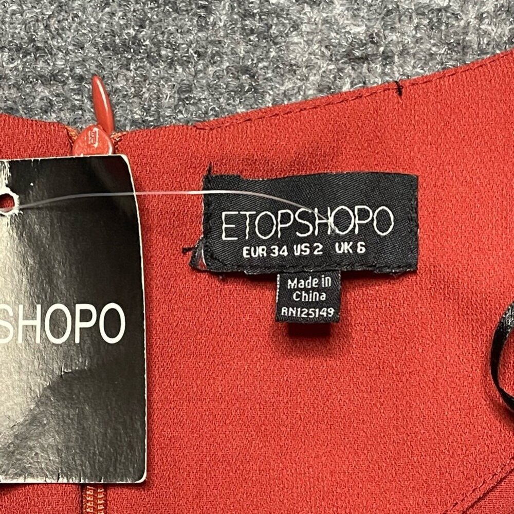 Topshop Womens Romper Playsuit Orange Pleated Jewel Neck Cap Sleeve Short 2 New - Picture 2 of 11